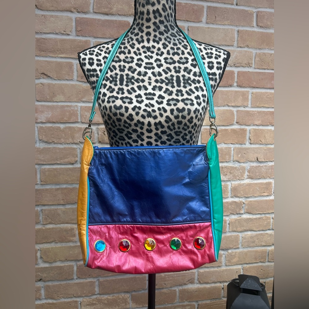 Vintage 1980s Samir Colorblock Bold Eccentric Bejeweled Shoulder Bag